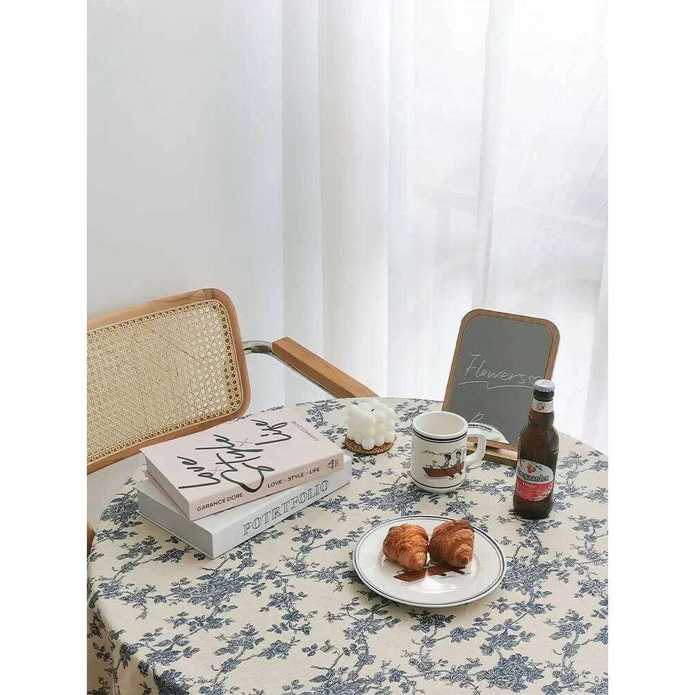 Linen Cotton Tablecloth Pastoral Floral Rustic Washable Round Table Cover For Farmhouse Decor,Picnic,Tabletop Decor
