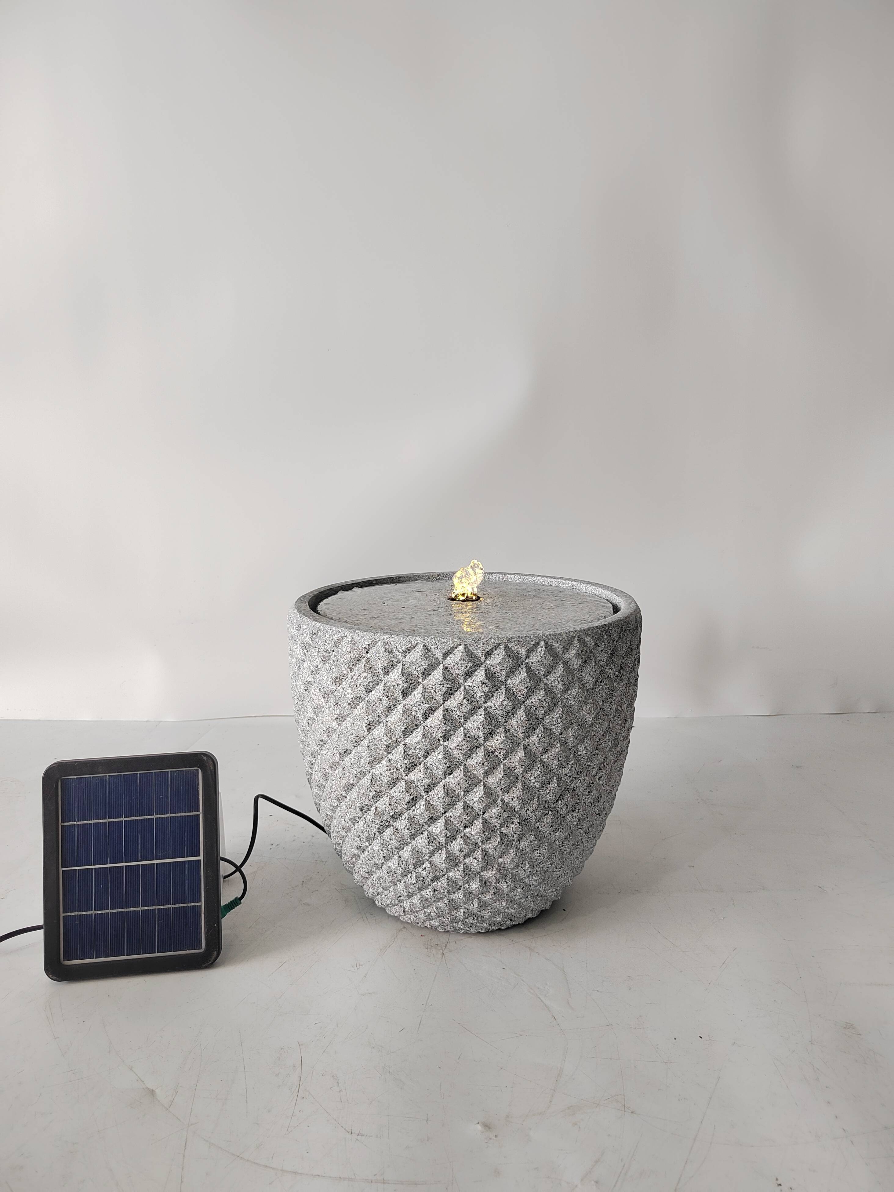 Diamond Design Fountain Marble Gray Solar Water Pump for Outdoor Garden Decoration