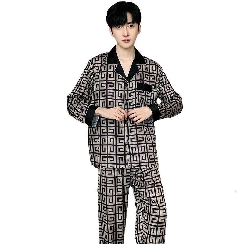 Pajamas Long Sleeve Ice Silk Spring Autumn Men's Satin Thin Youth Summer Homewear Set