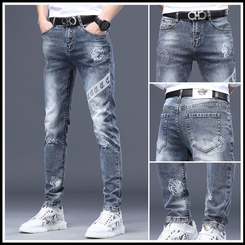 Luxury Brand Designer Clothes European Style Little Horse Embroidered Jeans For Men, Spring And Autumn Trendy Slim Fit Skinny Jeans For Men