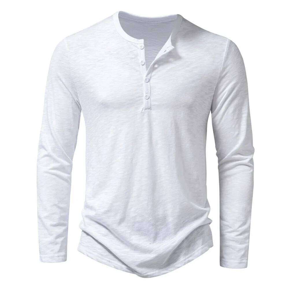 Men's Cotton Henley neck Shirt Long Sleeve Casual Button Solid color Fashion T-Shirts