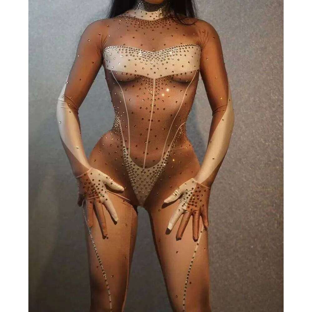 Rhinestones Jumpsuit Women Longsleeve Nightclub Prom Party Outfit Singer Dancerperformance Dance Costume Stage Wear Mdng260115