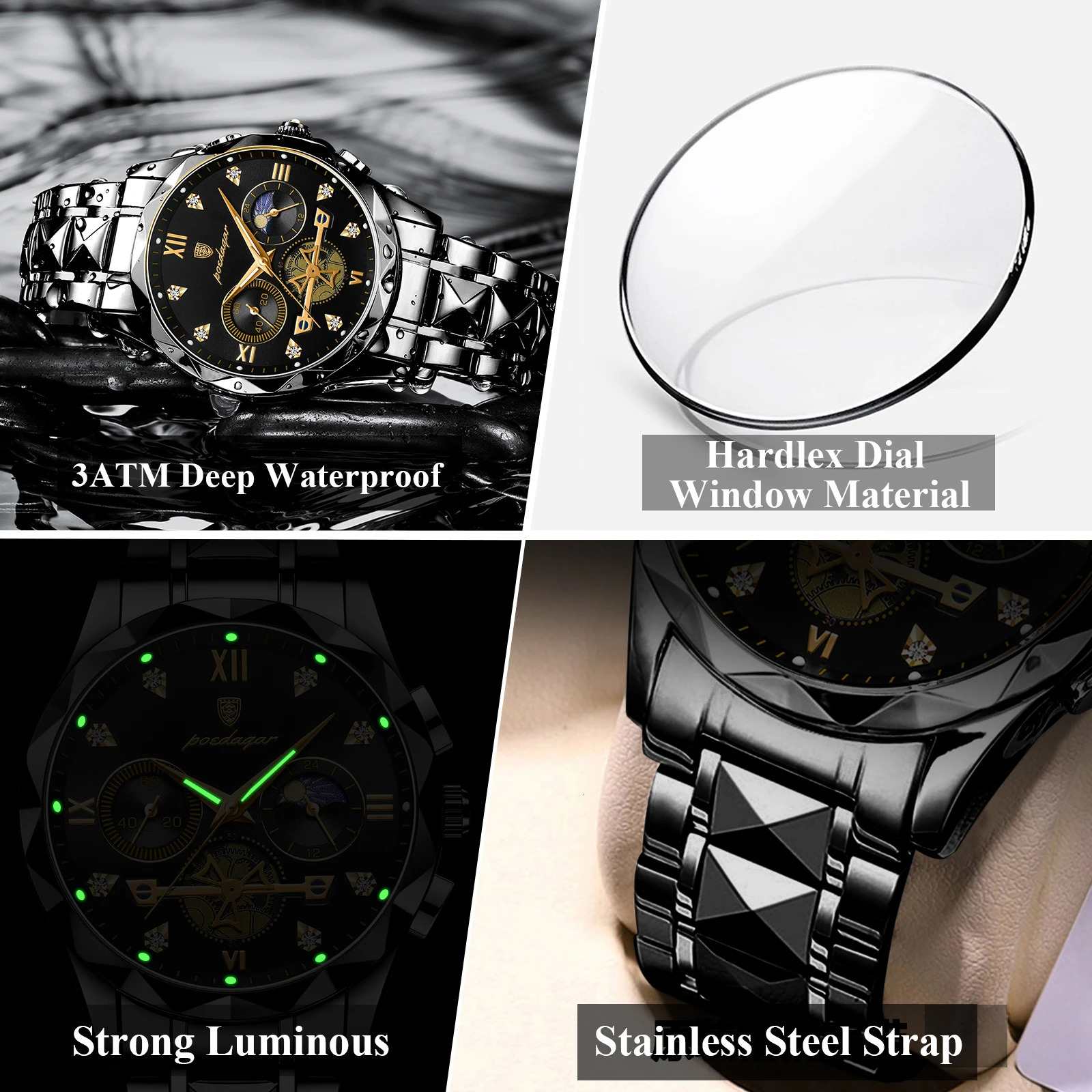 POEDAGAR Top High Quality Man Wristwatch Stainless Steel Chronograph Business Men Watch Waterproof Luminous Quartz Mens Watches 260114