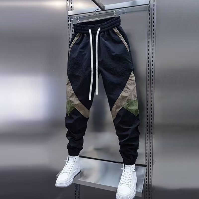 Mens Summer Thin QuickDry Pants Trendy Slim Fit Patchwork Brand Mens Cropped Pants Fashion Slim Fit Jogger Pants 230107