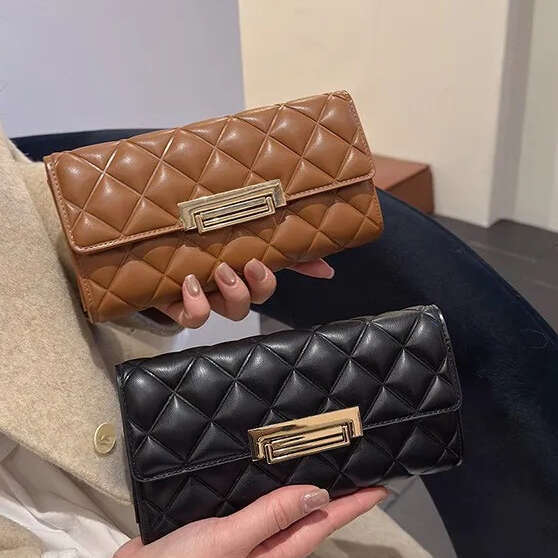 High-Quality Ladies long Luxury Fashion quilted European and American minimalist bifold wallet Multi-functional clutch purse Multi-card holder Designe - view 3