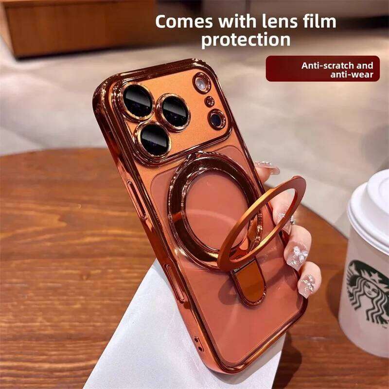 Magsafe Plating Phone Case For iPhone 17 16 15 14 13 12 Pro Max Plus Magnetic Stand Ring Holder Transparent Shockproof Cover - view 5