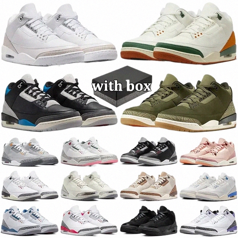 with box designer 3 basketball shoes men women 3s sneakers pure money black cat fire red navy blue mens womens outdoor sports 3shoe trainers m1nT#