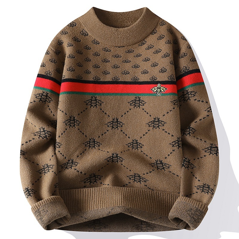 2026Luxury Brand Designer Clothes European Style Autumn Winter New Youth Jacquard Sweater Trendy Men's Comfortable Casual Base Knitwear Non-Pilli
