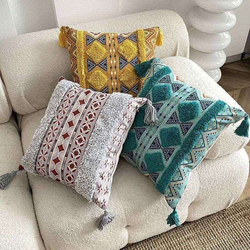 Bohemian Knit Cushion Cover Plaid Pattern Soft Pillow Case 45x45cm Home Decor Living Room Bedroom Sofa Decorative Pad Cozy Bedding Accent Luxury Textu