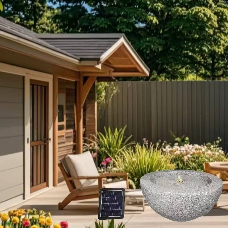Marble Gray Fiber Stone Fountain with Solar Water Pump for Outdoor Garden Decoration
