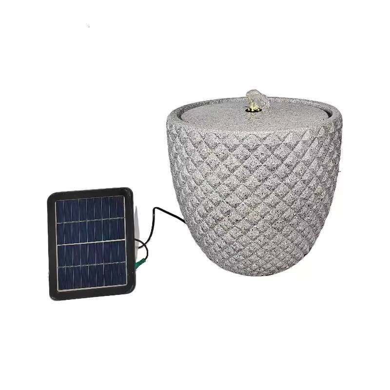 Diamond Design Fountain Marble Gray Solar Water Pump for Outdoor Garden Decoration