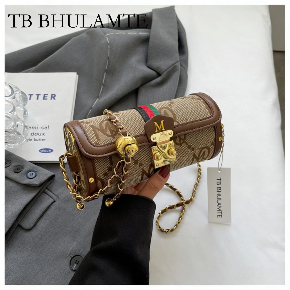 TB BHULAMTE Luxury Brand Designer Bag High-End Stylish Small Bag 2023 New Fashion Versatile Chain Crossbody Bag Niche Texture Shoulder Cylinder Bag