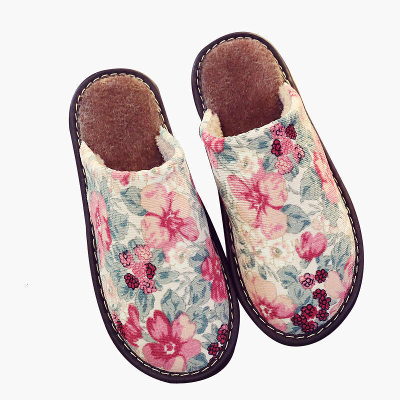 New Cotton Slippers National Style Warm Winter Linen Surface Home Use Couple Non-Smelly Feet Flat Soft Sole Non-Slip Maternity Shoes