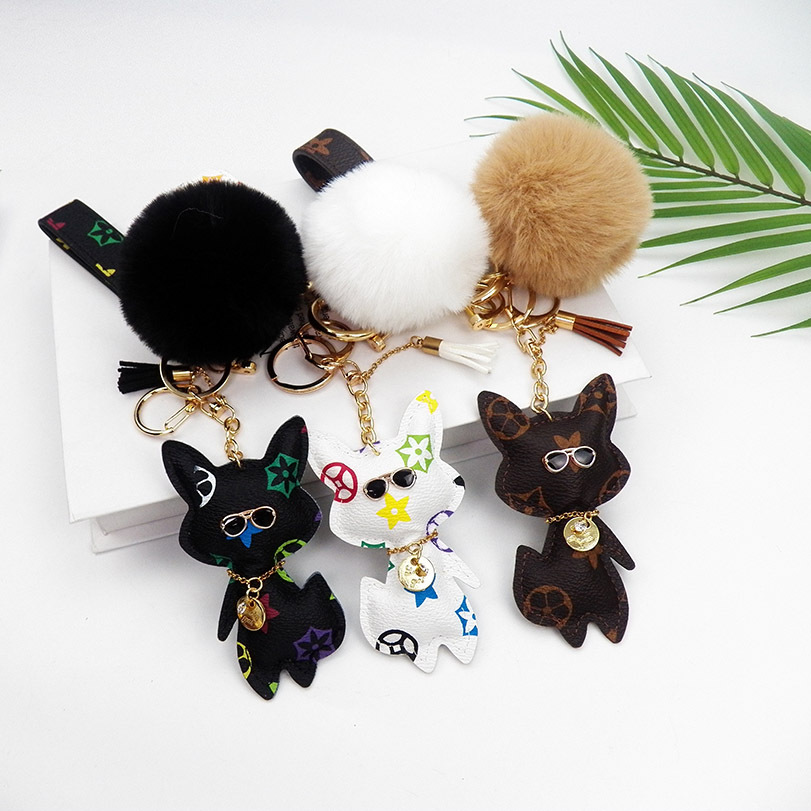 Free Shipping 2026 Fox Shaped Leather Keychain, Monogram Bag Charm with Glasses & Pom Pom, Cute Animal Keyring Accessory - view 6