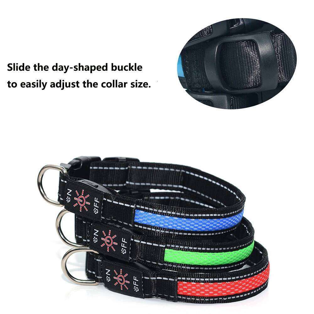 LED Light Collar Rechargeable USB Three Modes Adjustable Breathable Light-up Nylon Pet Choker Dog Safety Collars At Night 26W0115