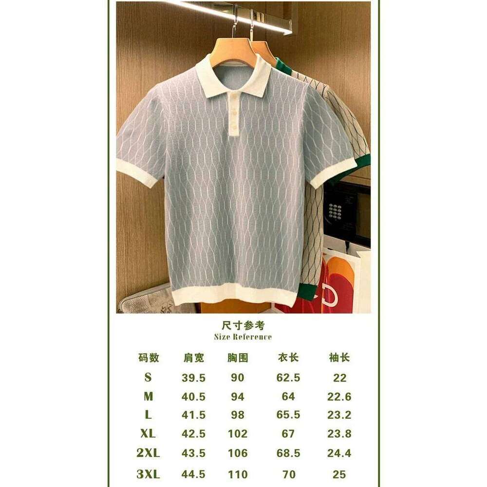 Summer Men Knitted Polo Shirts Short Sleeve Plaid T-Shirts Tops High Standard LEEGO LENS