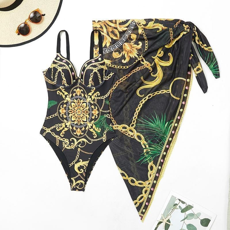 Push Up One Piece Swimsuit With Cover Up Sexy Swimwear Women Printed Swim Suits Female Bikinis Sliming Bodysuit Beachwear 250106