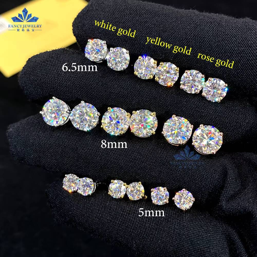 Fancy Jewelry Screw Back Earrings 05ct 1ct 2 Carat Round Moissanite Pure 925 Silver Jewelry Stud Earrings for Women Men
