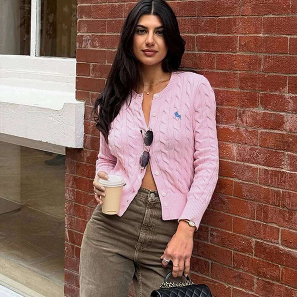 Female Fashion New Printed Patchwork Ribbed Slim Cardigan Casual Commuter Streetwear Vintage Women's Sweaters