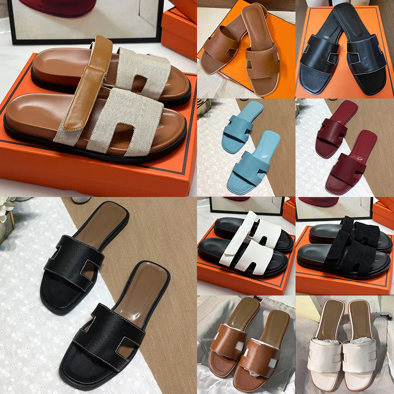 Free shipping designer claquette slippers for women classic brown black white leather flat sandals popular womens beach outdoor slides