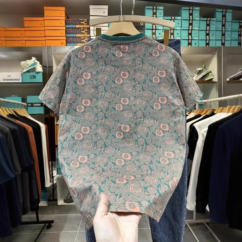 Free Shipping Shirts Vintage Floral Print T Shirt Slim Fit Short Sleeve Round Neck designer shirts Casual Tee Men's Clothing - view 4