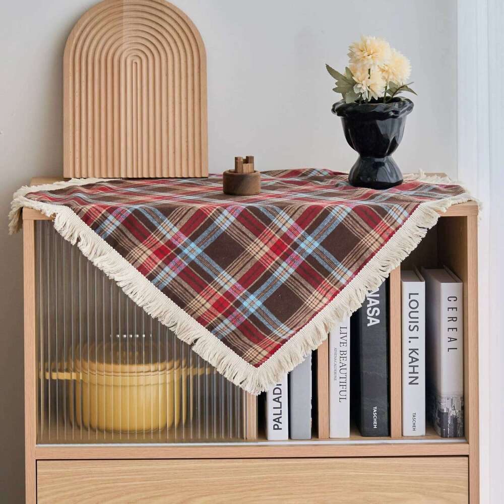 1Pc White Brown Striped Square Tablecloth Adhesive Backing, Machine- Plaid Cover Cabinets, Coffee Tables, Dining Tables