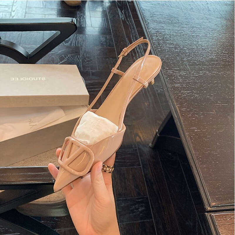 Women's Single Shoes 2026 New Summer Versatile Fashion Pointed Mid Shallow Mouth Closed Toe Stiletto Backless High Heel Sandals