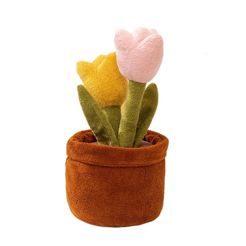 Potted green plant doll tulip plush toy peach blossom potted figurine rose flower desktop ornament doll gift 250729