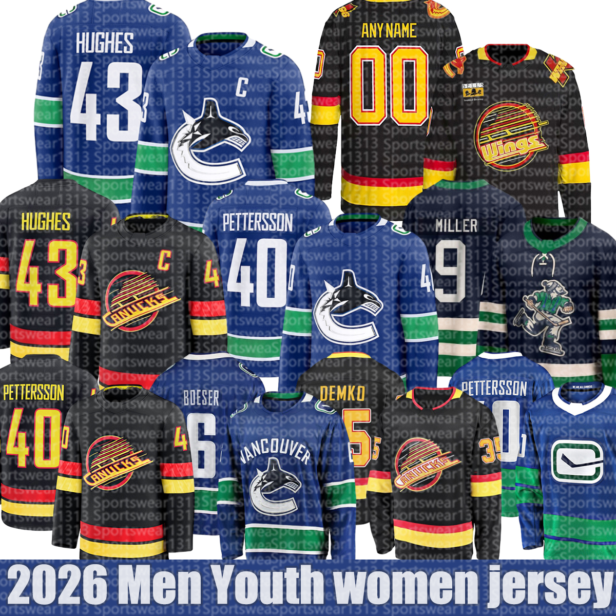 Vancouvercity Canuck Jersey Hockey Jerseys #43 Quinn Hughes #40 Elias Pettersson J.T. Miller Brock Boeser Conor Garland retro Jersey