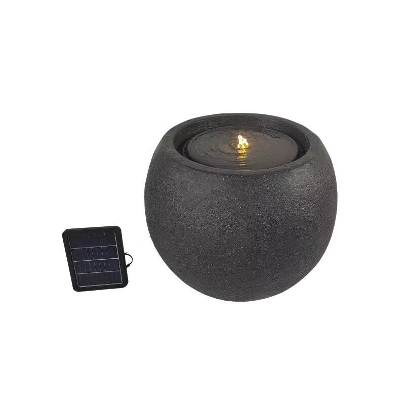 Ball Shape Design Black Solar Fountain With Light Emitting Diode Lamp For Outdoor Fiber Stone Garden Decoration
