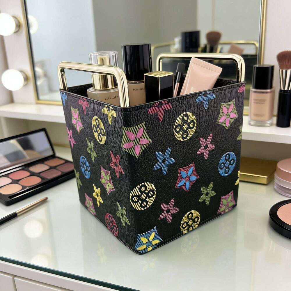 New Retro Desktop Leather High-End Light Luxury Makeup Brush Remote Control Pen Holder Stationery Miscellaneous Storage Box 26W0115