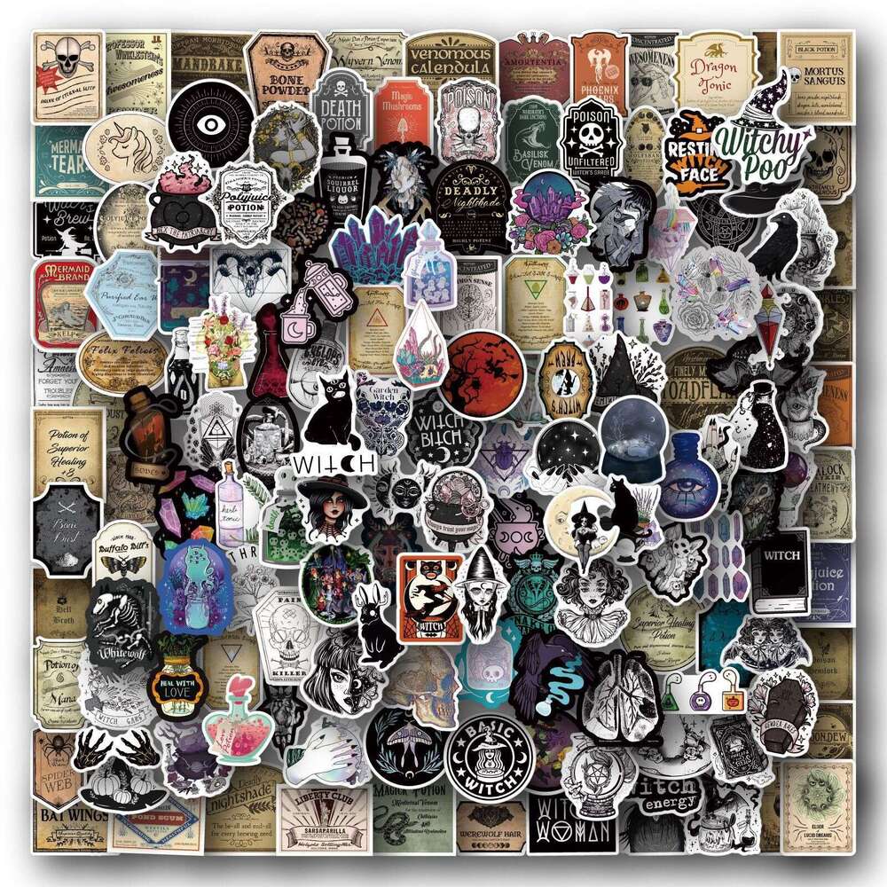 150 New Cross-Border Apothecary Witch Label Graffiti Stickers for Notebooks, Skateboards, and Luggage