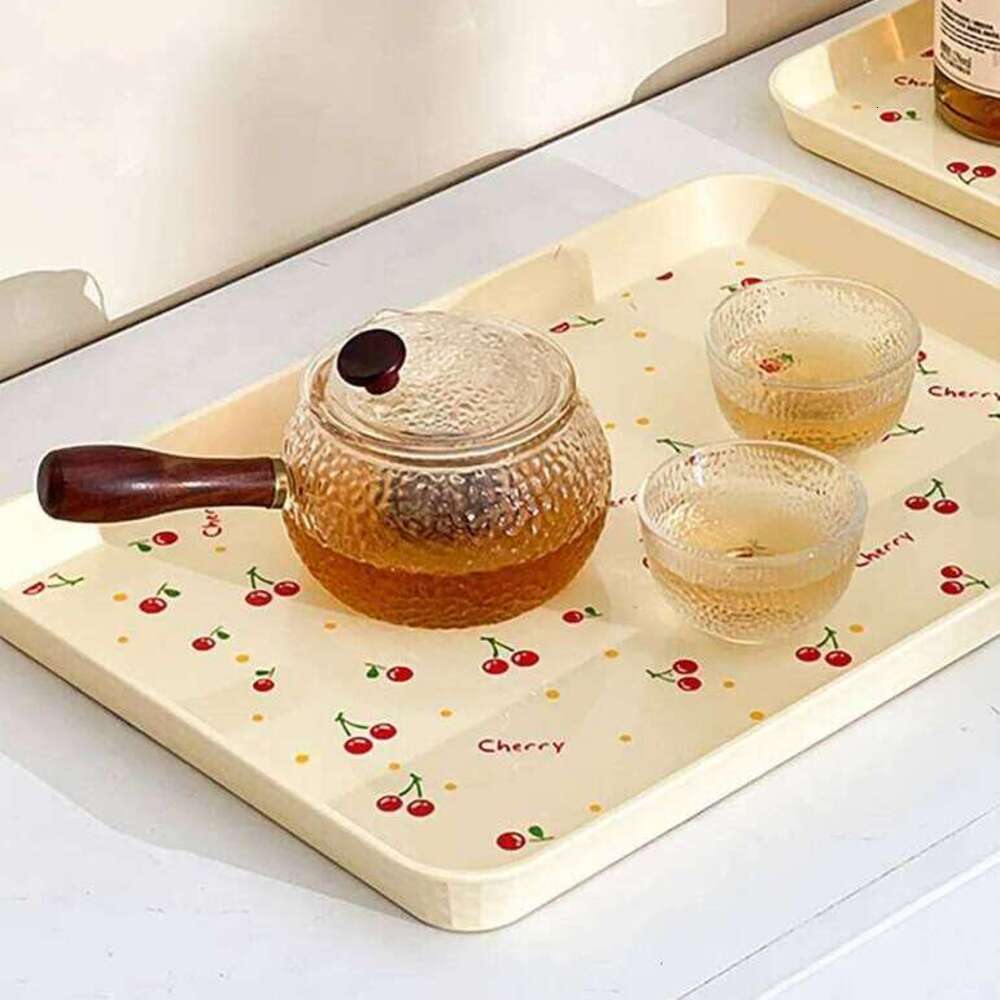 WORTHBUY Multifunctional Plastic Serving Cherry Pattern Fruit Dessert Plates Kitchen Organizer Perfume Jewelry Storage Tray