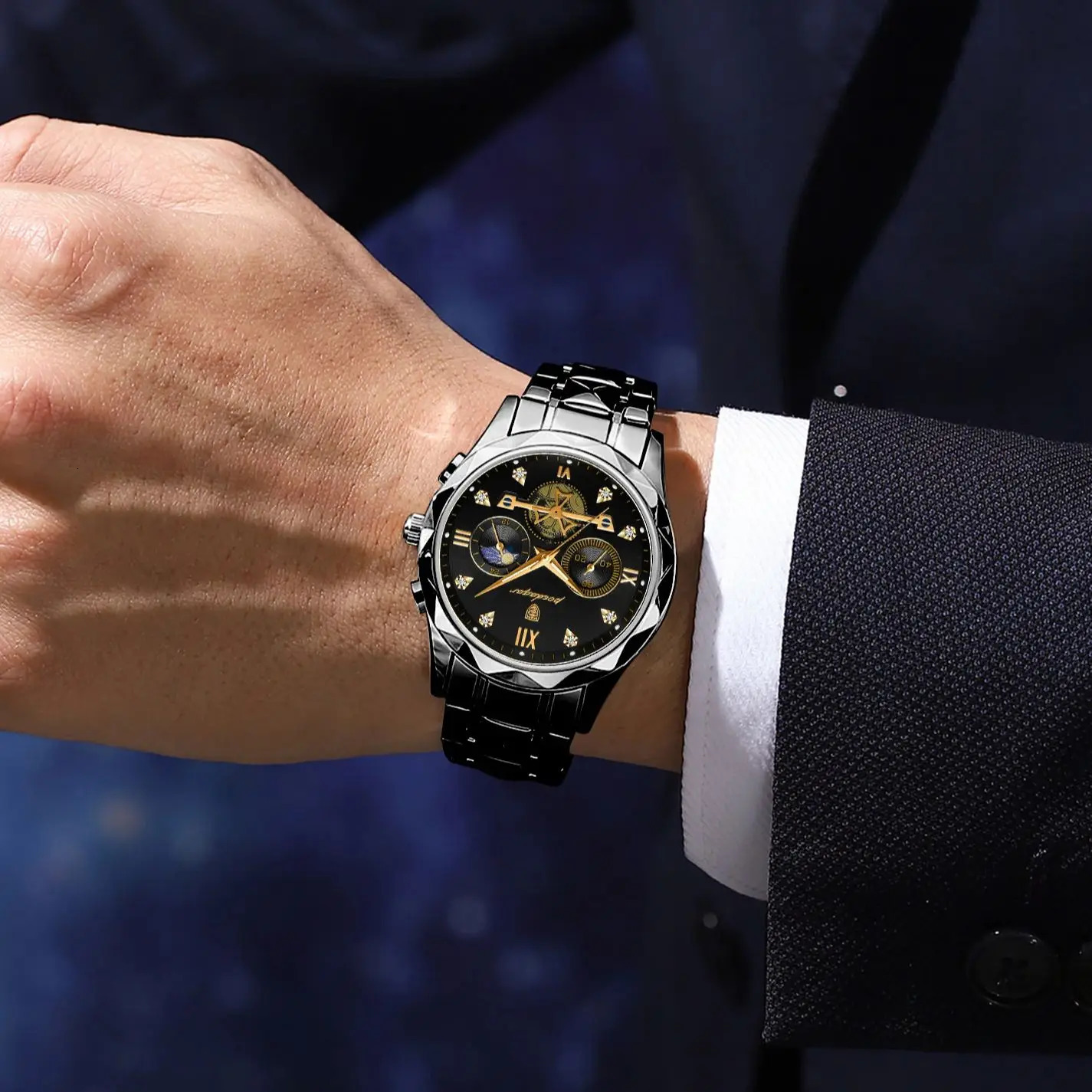 POEDAGAR Top High Quality Man Wristwatch Stainless Steel Chronograph Business Men Watch Waterproof Luminous Quartz Mens Watches 260114