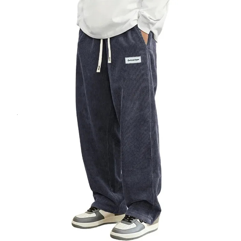 Mens Corduroy Casual Pants Fashion Loose Fit Baggy Pants Straight Sweatpants Elastic Waist Drawstring Outdoor Streetwear 260114 - view 3