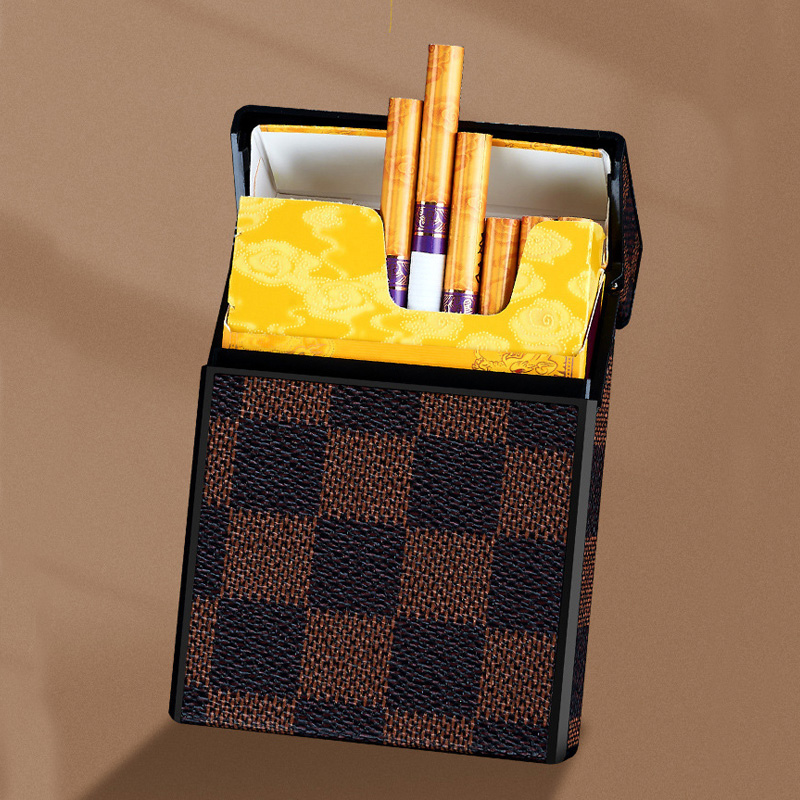 2026 New 20 Cigarette Case Vintage Leather Pattern Ultra Thin Flip Top Moisture Proof Case Universal for Soft & Hard Packs Wholesale For Men Gift