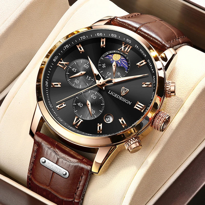 Mens Watches LIGE Top Men Wrist Watch Leather Quartz Watch Sports Waterproof Male Clock Relogio MasculinoBox 260114