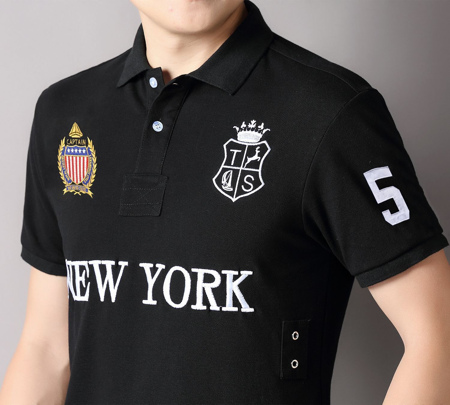 New Polo Shirt for Men Cotton Embroidered Short Sleeve Black New York Casual Sports Cross-Border Simple European and American Style Slim Fit Plus Size