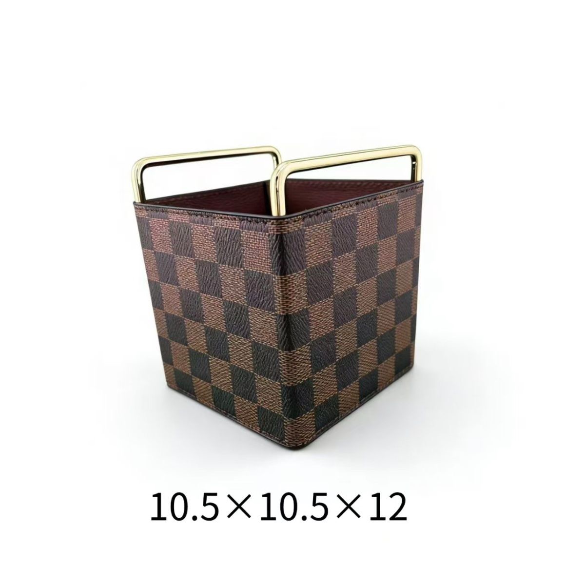 2026 New Retro Leather Pen Holder Creative Grid Pattern Desktop Storage Organizer for Office School Makeup Brush Holder