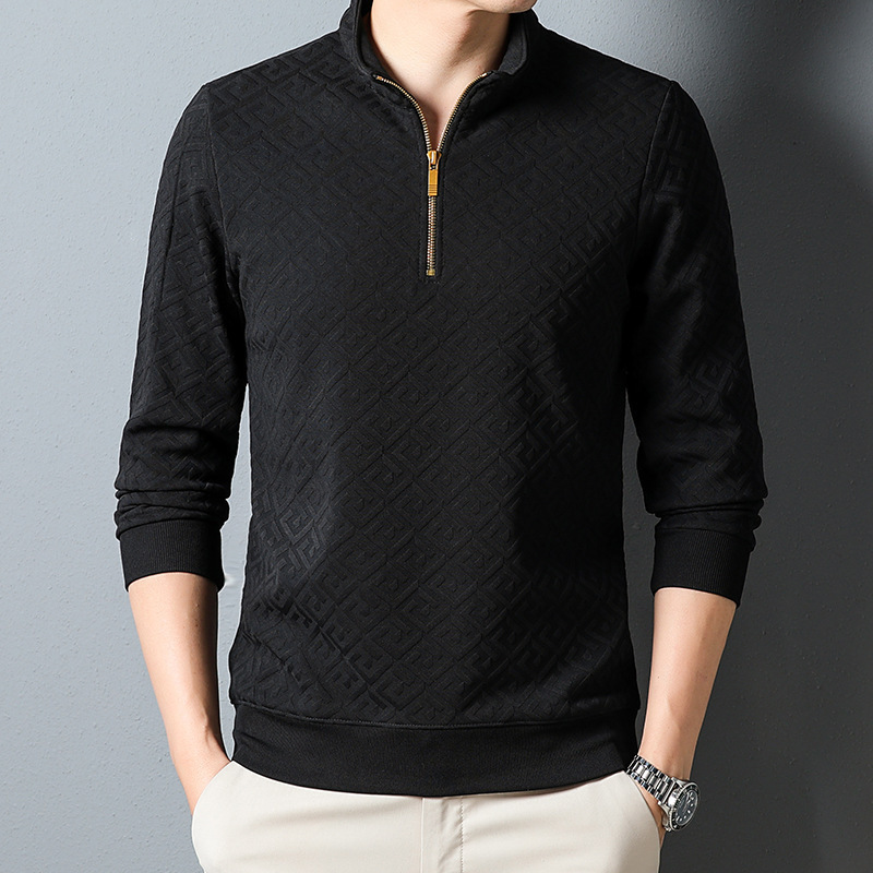 2025 Autumn Designer Clothes Luxury Brand New Men's Long Sleeve Shirt Solid Color Stand Collar Half Zip Loose Thin Casual Men's Base Shirt