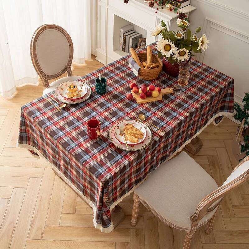 American-style Christmas Plaid Tablecloth, Festive Retro Atmosphere Dining Cloth Rectangular Decorative Table Cover