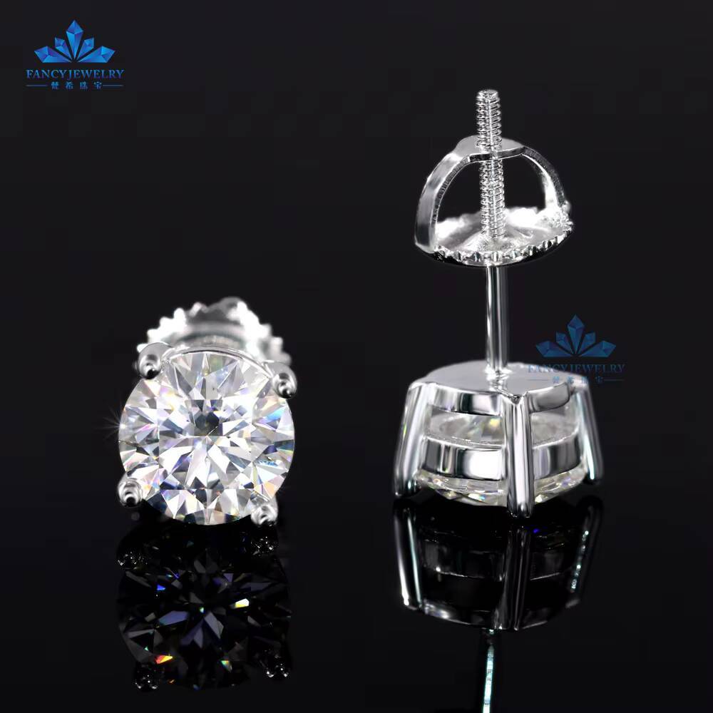 Fancy Jewelry Screw Back Earrings 05ct 1ct 2 Carat Round Moissanite Pure 925 Silver Jewelry Stud Earrings for Women Men