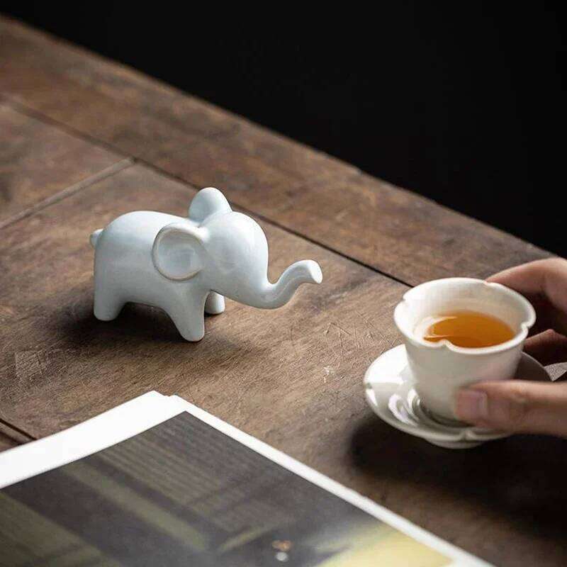Elephant Mini Ceramic Figurine Desktop Animal Sculpture Modern Minimalist Decorative Ornaments for Home Office Decor