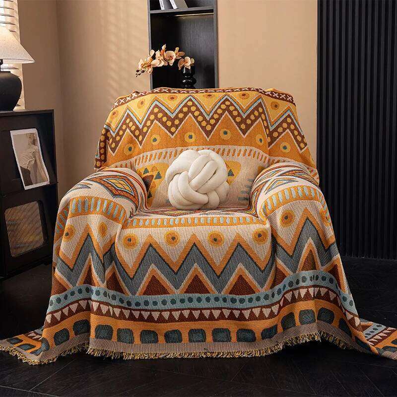 Premium Home Decor Luxury Bohemian Ethnic Style Multifunctional Soft Towel Blanket Bed Cover for Sofa Bedding Outdoor Picnic Living Room Bedroom Decor