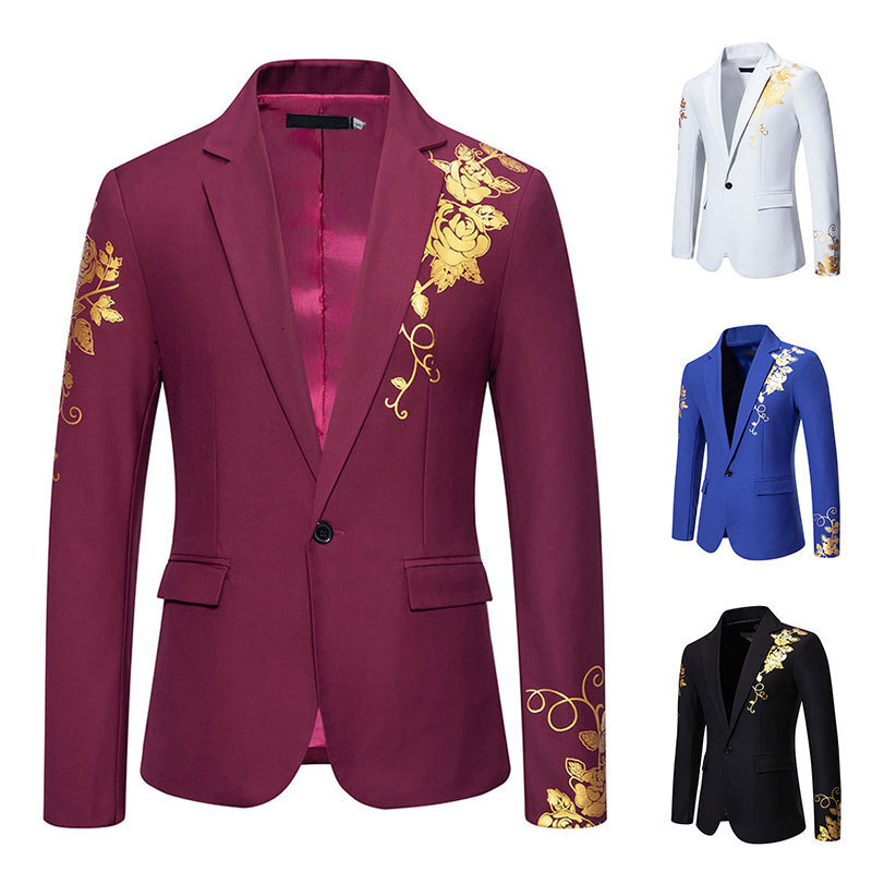 Luxurious Brand Designer Men's Clothing - Diamond Pattern Gold Embossed Print - Men's Wedding Casual Slim-fit Suit - Elegant, Gentlemanly