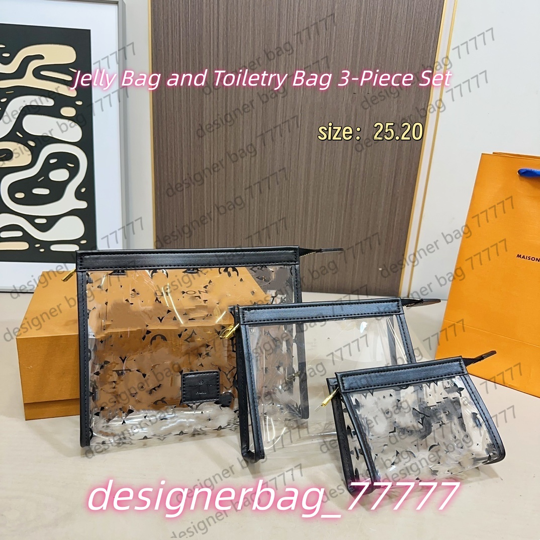 High quality Luxury Jelly Makeup Bag Jelly Bag Toilet Bag 3-Piece Makeup Plastic Bag Designer Women's Handbag