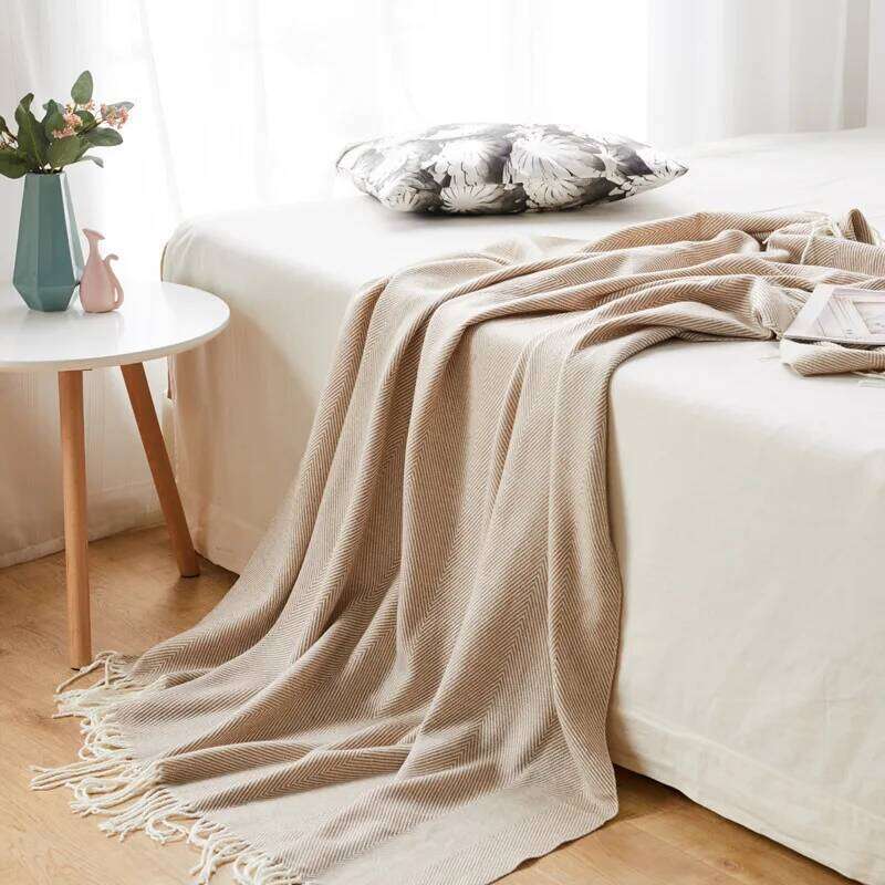Khaki Gift Knitted Throw Blanket for Couch Soft Home Decor Tassel Plaid Outdoor Indoor Lightweight Breathable Blankets