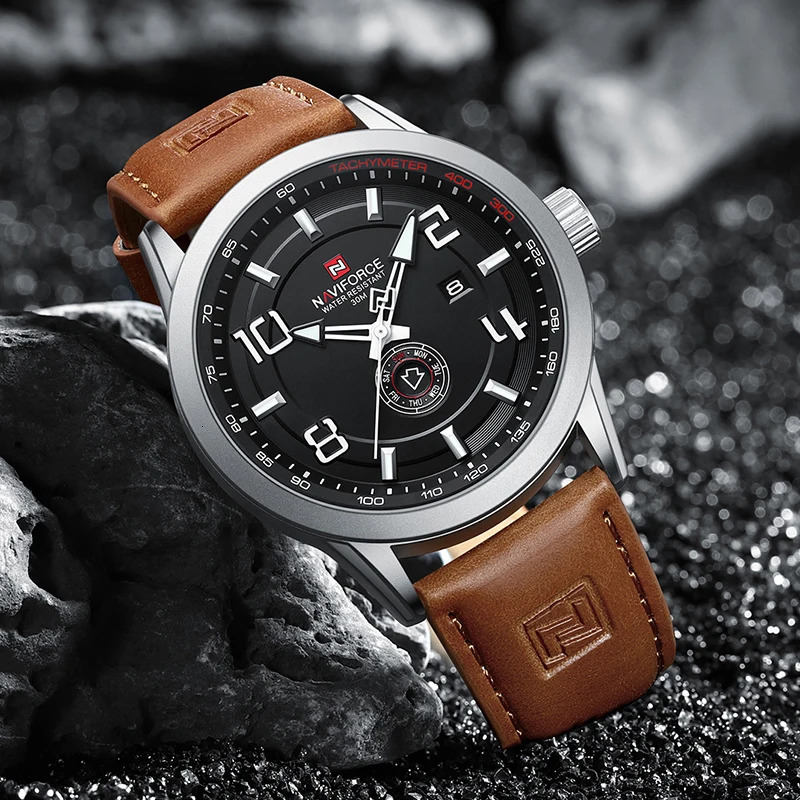 NAVIFORCE Trend Casual Wristwatch for Man Military Sports Water Resistant Leather Strap Mens Clock Quartz Calendar Male Watches 260114
