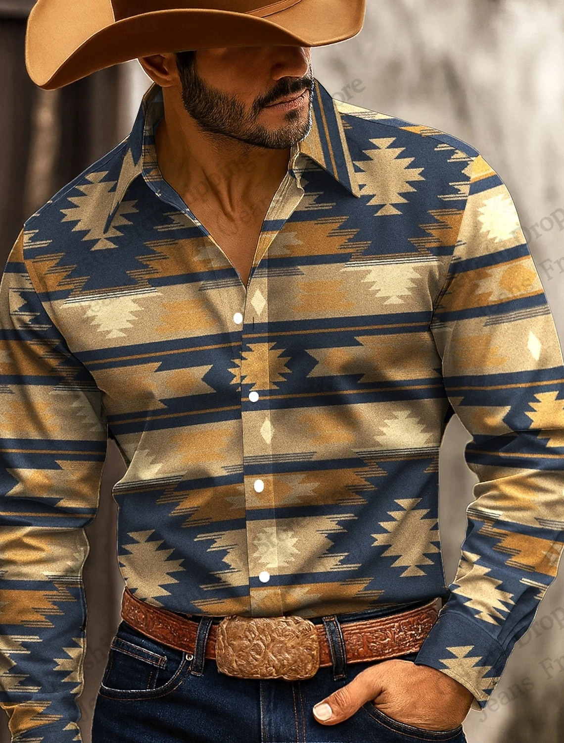 Mens Aztec Vintage Ethnic Long Sleeve Shirt Western Cowboy 3d Print Shirt Men Women Fashion Casual Formal Shirt Button Up Blouse 260109