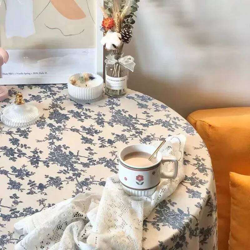 Linen Cotton Tablecloth Pastoral Floral Rustic Washable Round Table Cover For Farmhouse Decor,Picnic,Tabletop Decor